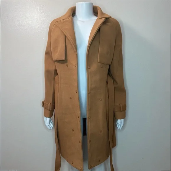 Khaki removable faux fur belted wrap pea coat - Picture 10 of 14